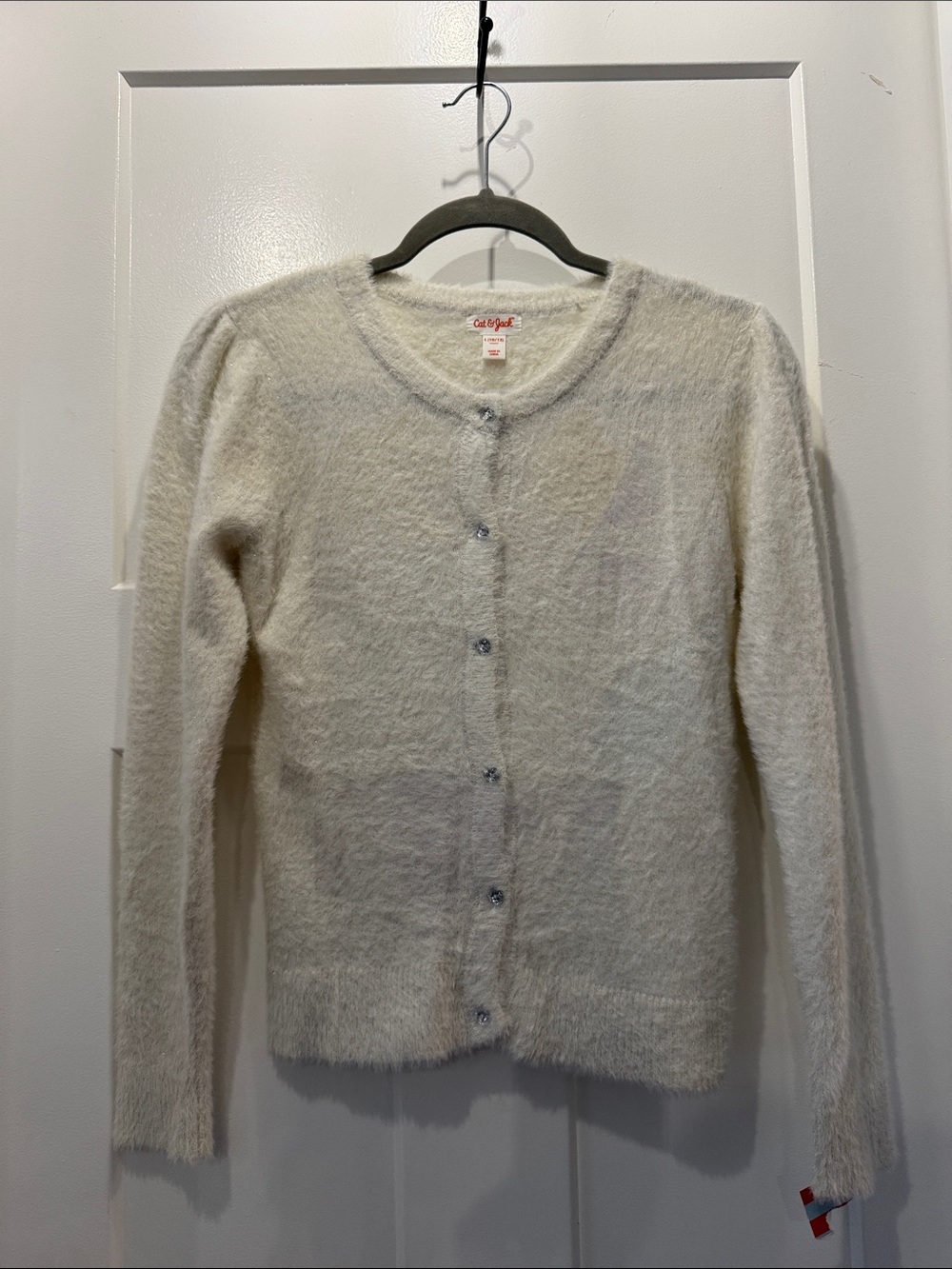 NWT Cat & Jack Cream Fuzzy Button-Front Kids Girls Cardigan Size L 10/12